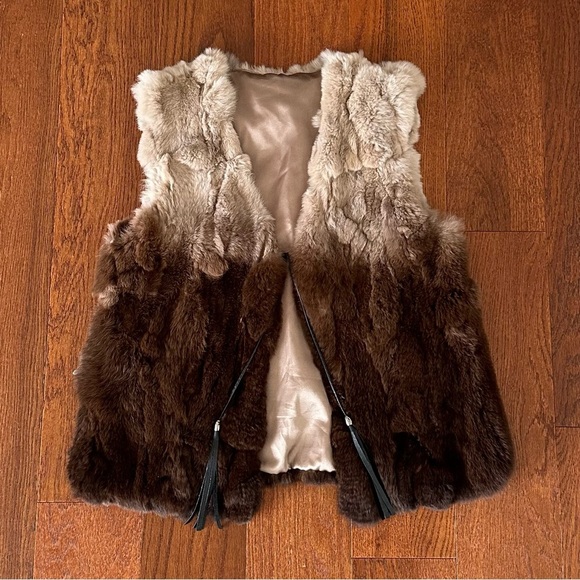 Brown Fur Vest Ombré Rabbit Fur Boho Bohemian Vest - Picture 5 of 7